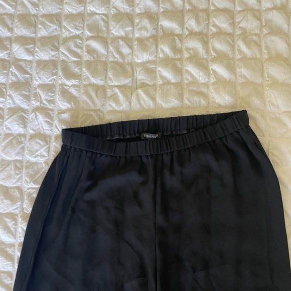 Eileen Fisher Silk Georgette Black Wide Leg Crop Pants - Picture 5 of 10